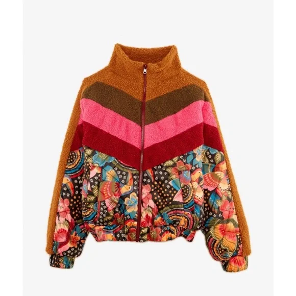 NWT FARM RIO Toucanfly Reversible Floral Print Quilted Puffer Jacket Size L - Picture 14 of 14